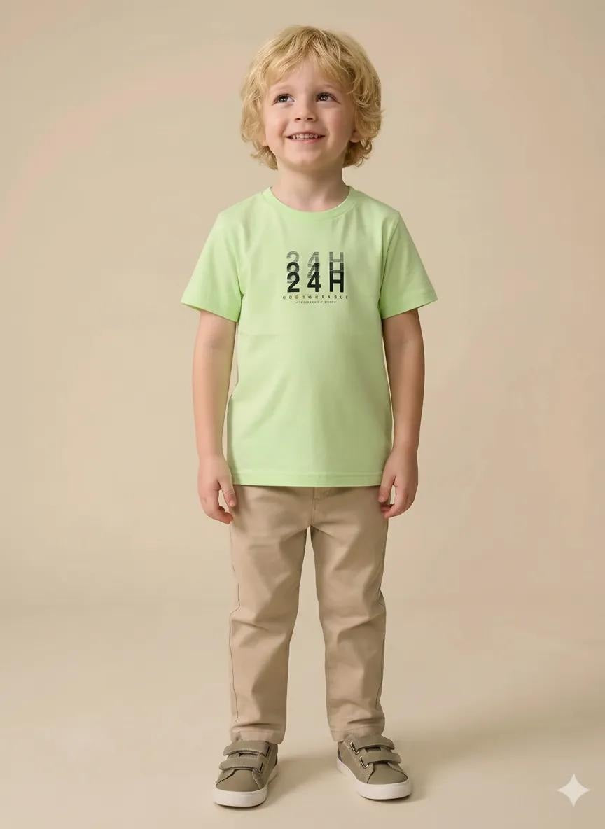 Boy Neon Green Round Neck T-Shirt
