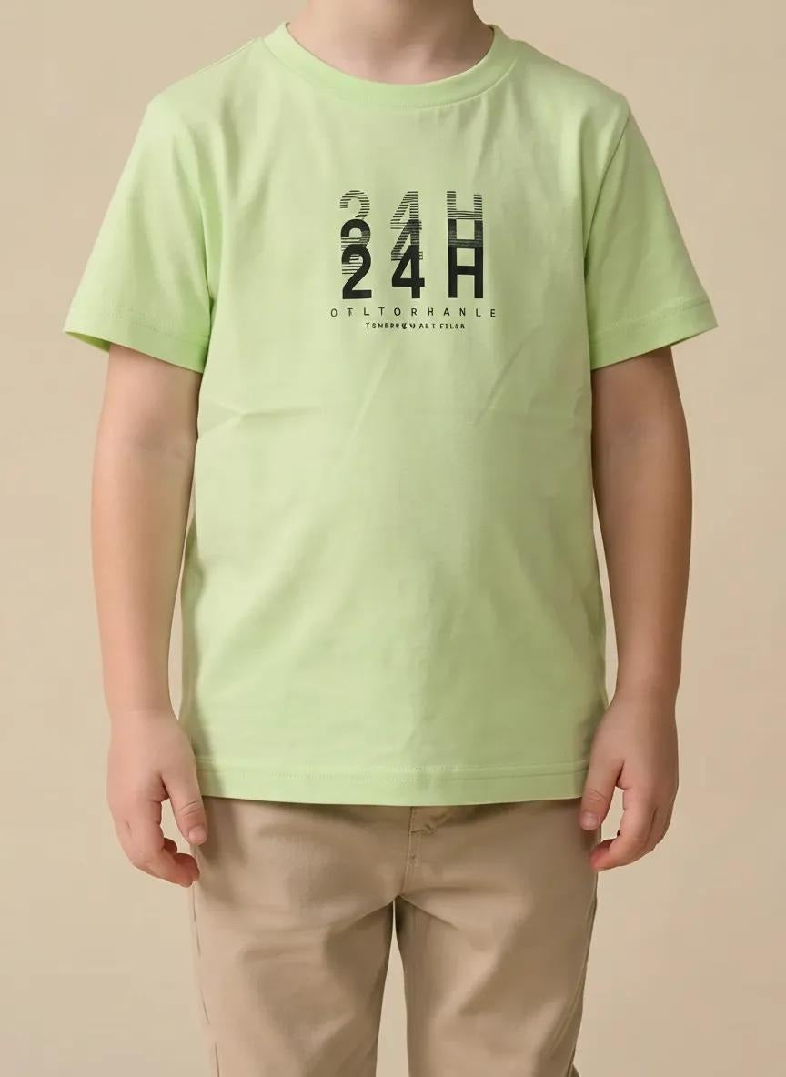 Boy Neon Green Round Neck T-Shirt