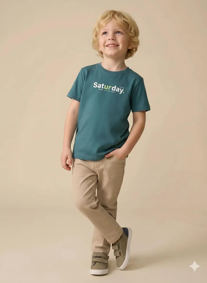 Boys Teal Printed T-shirt