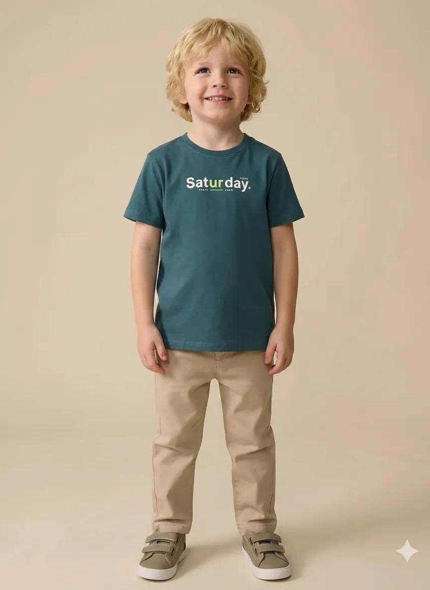 Boys Teal Printed T-shirt
