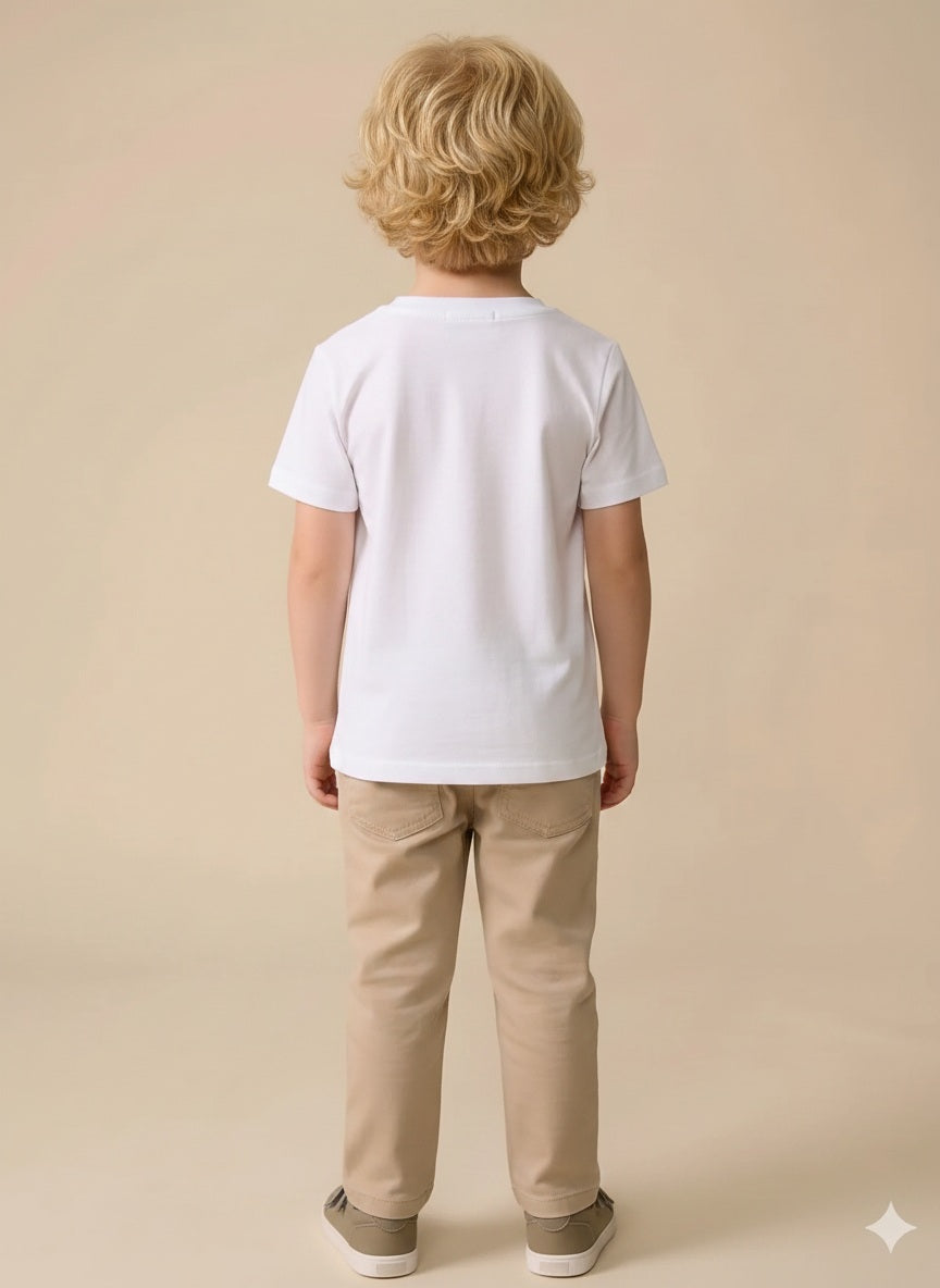 Boys White Printed T-shirt