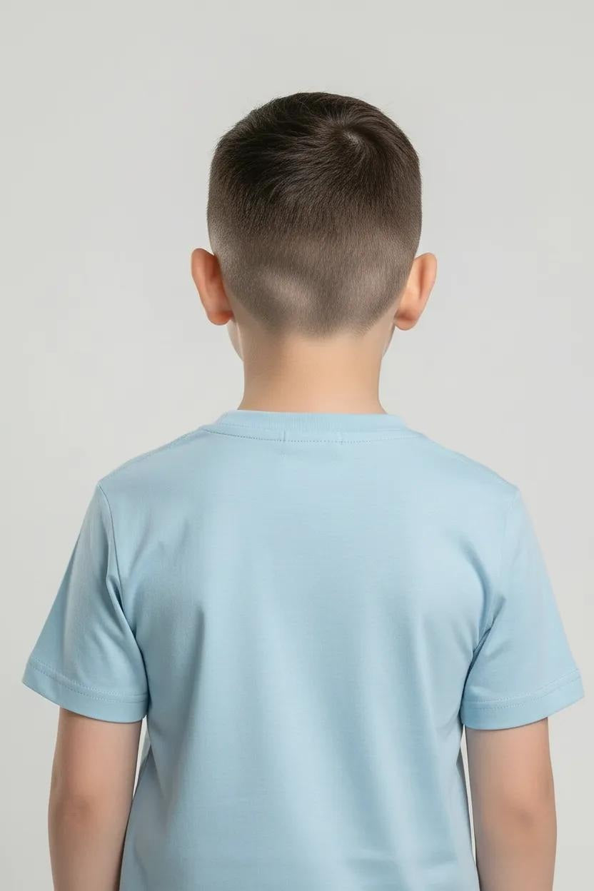 Octave Boys Delicate Blue Brand Logo Printed Cotton Tshirt