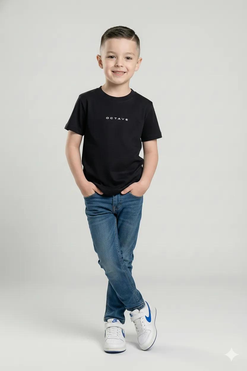 Boys Navy Printed Cotton  Round Neck Tshirt