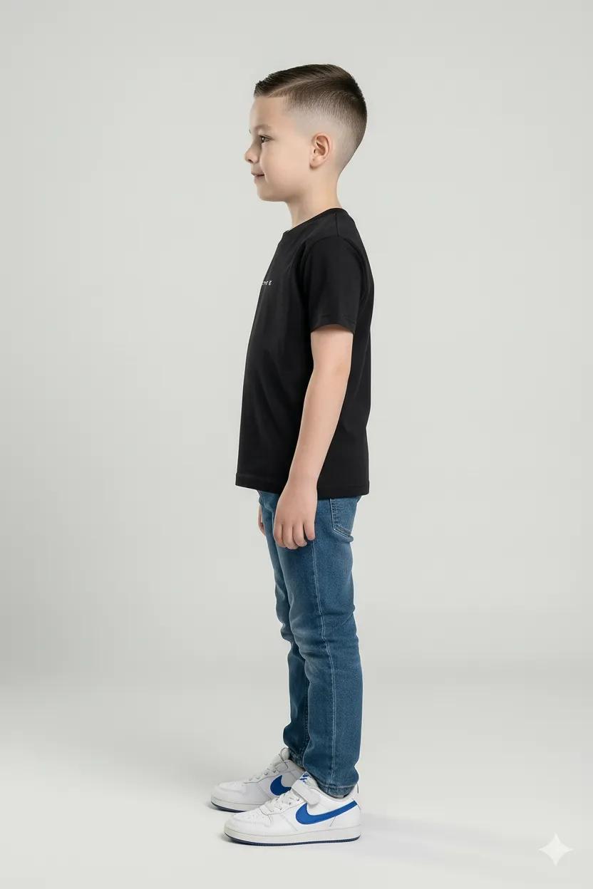 Boys Navy Printed Cotton  Round Neck Tshirt