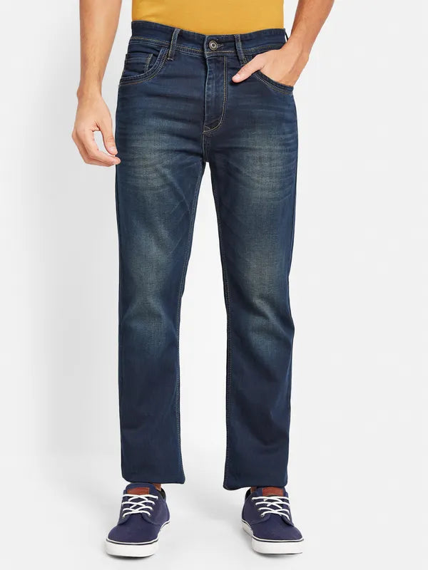 Octave Men Mid Rise Bootcut Clean Look Light Fade Stretchable Jeans