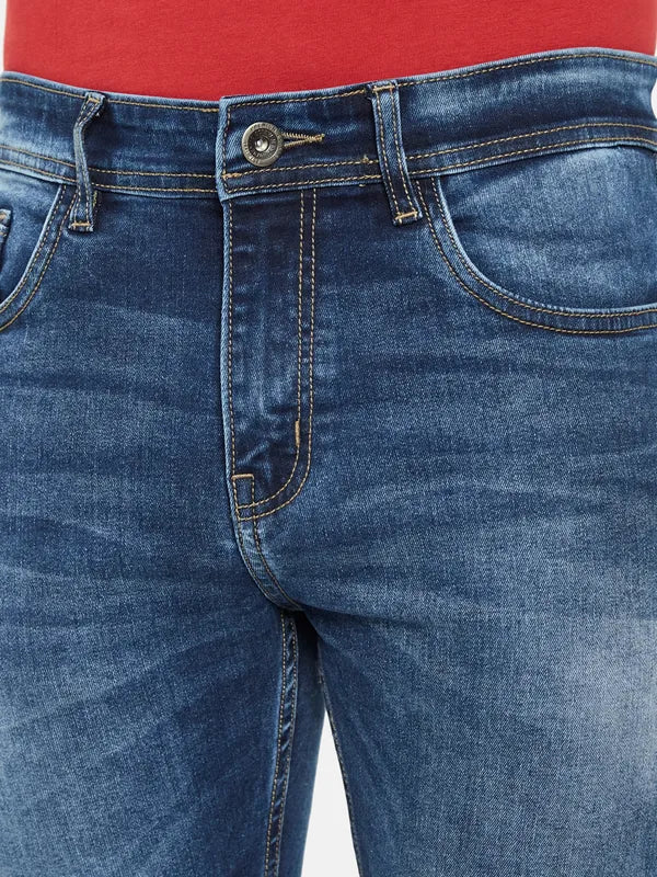 Octave Men Mid-Rise Clean Look Whiskers Chevrons Heavy Fade Cotton Jeans