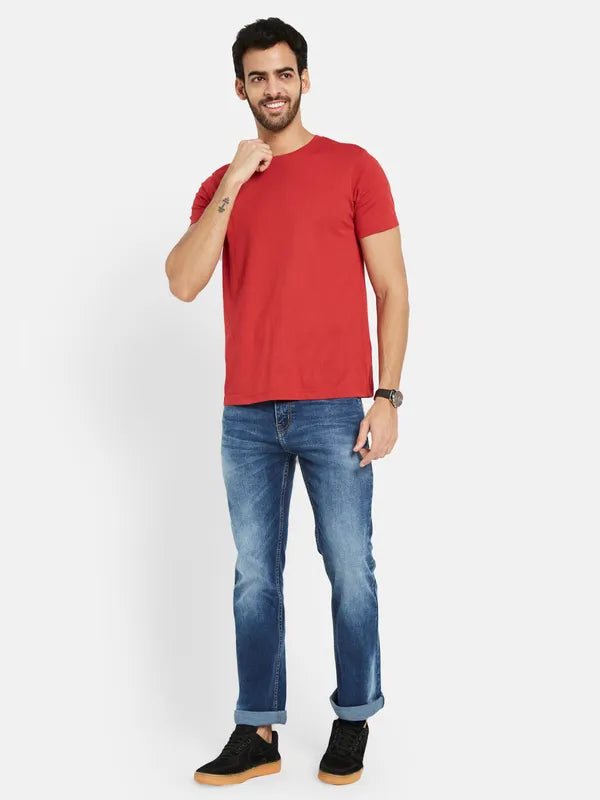 Octave Men Mid-Rise Clean Look Whiskers Chevrons Heavy Fade Cotton Jeans
