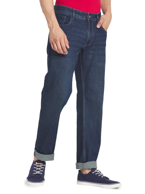 Octave Men Blue Solid Cotton Clean Look Regular Fit Jeans