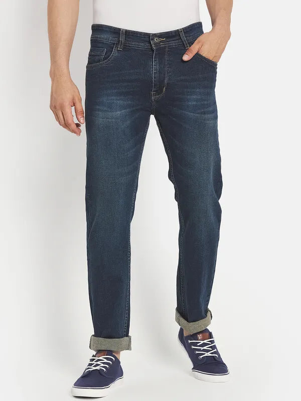 Men Navy Blue Light Fade Stretchable Jeans