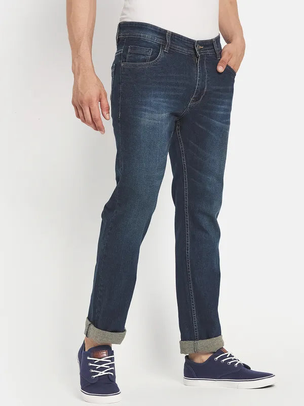 Men Navy Blue Light Fade Stretchable Jeans