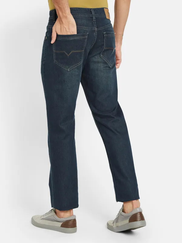 Octave Men Mid-Rise Clean Look Light Fade Whiskers Chevrons Cotton Jeans