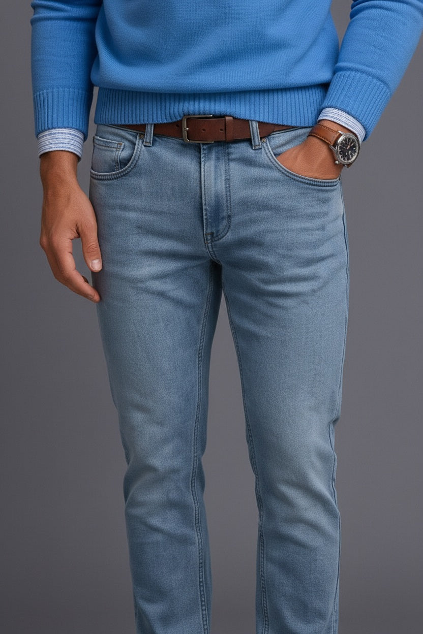 Men Straight Fit Mid-Rise Light Fade Stretchable Jeans