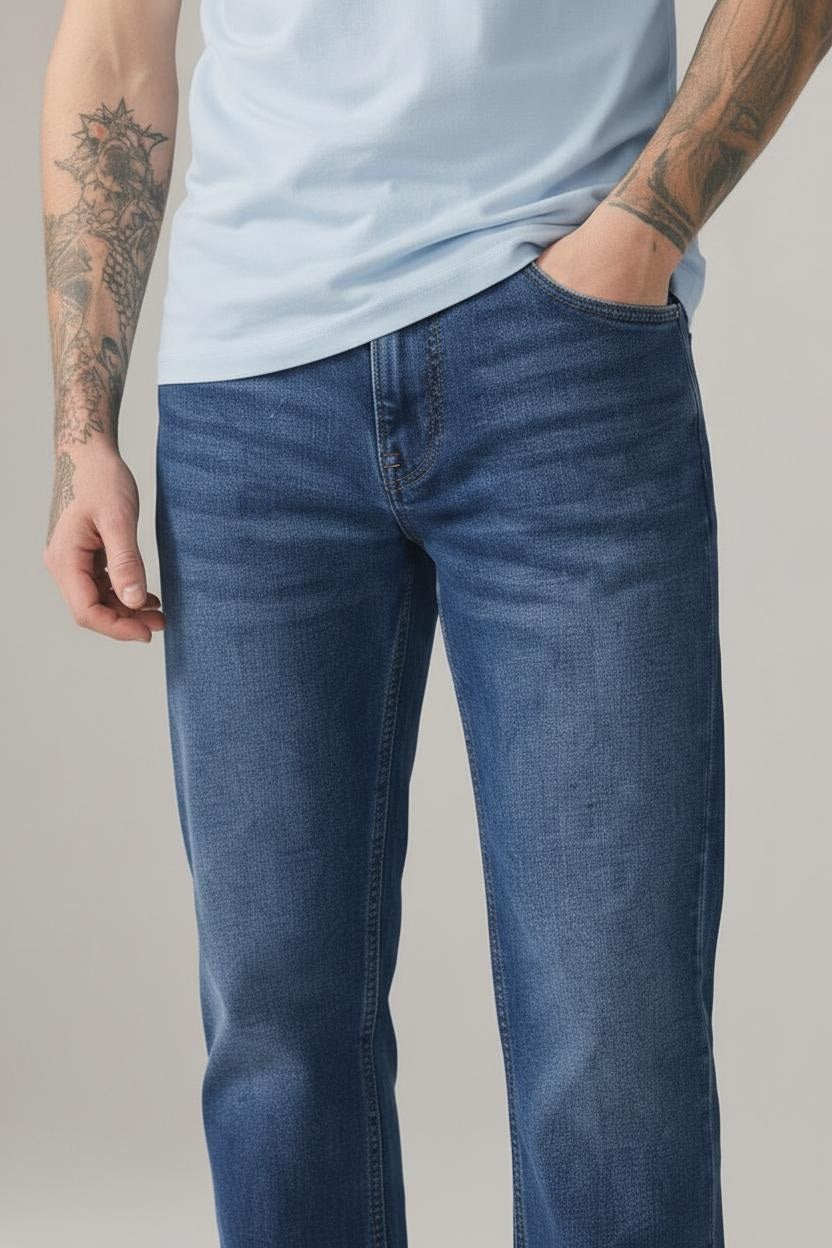 Men Straight Fit Mid-Rise Stretchable Jeans