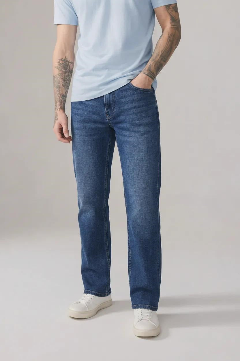 Men Straight Fit Mid-Rise Stretchable Jeans