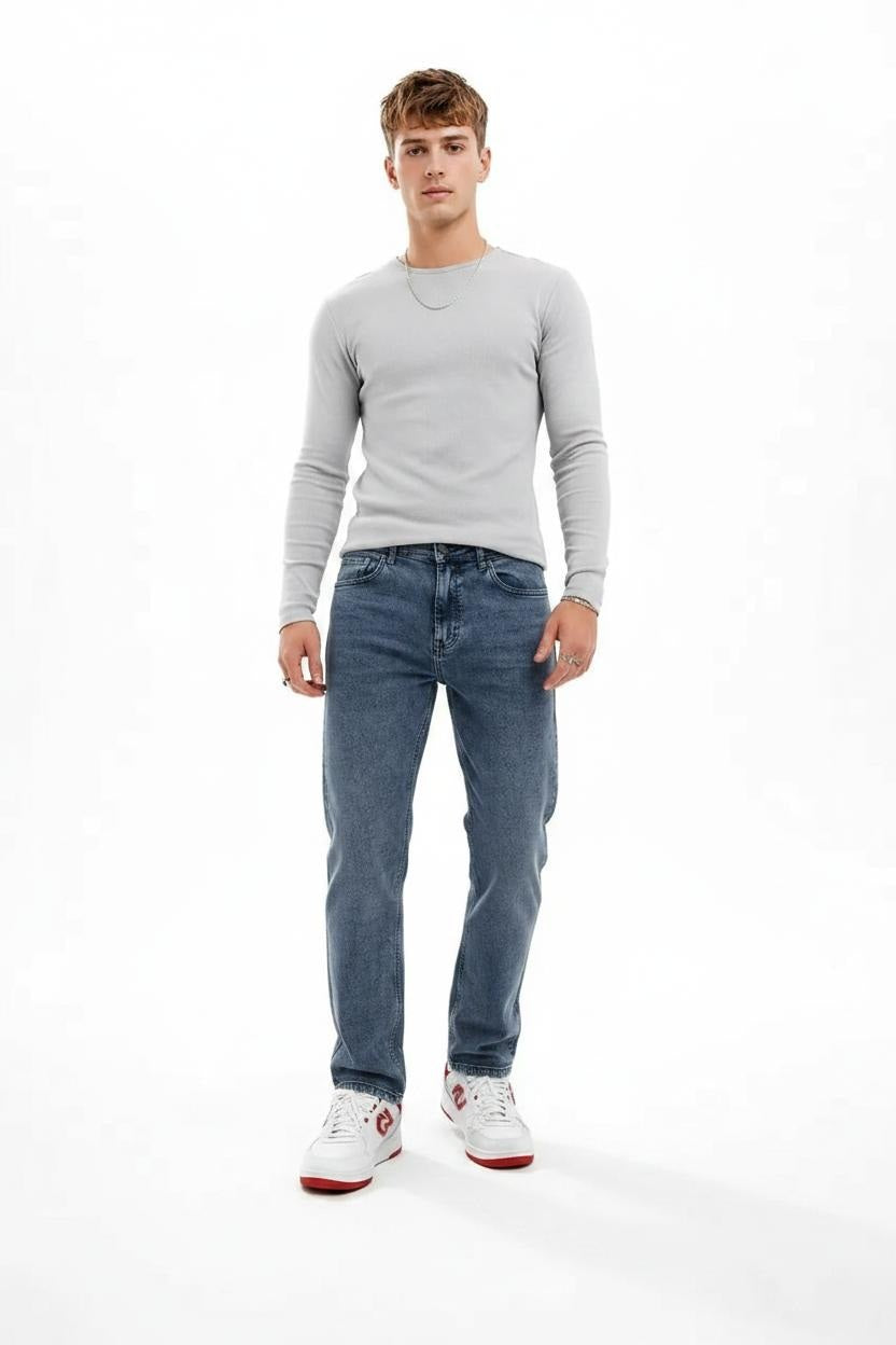 Men Straight Fit Mid-Rise Light Fade Stretchable Jeans