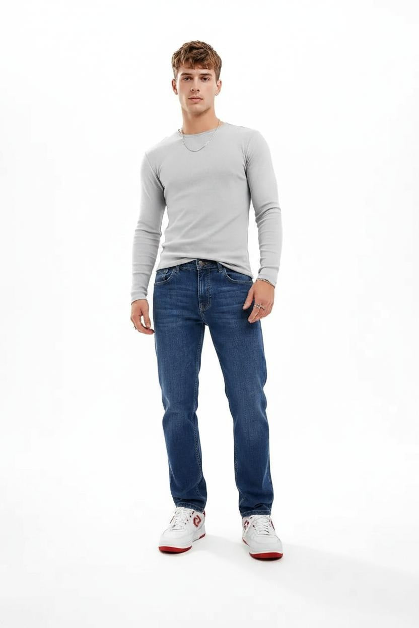 Men Straight Fit Mid-Rise Light Fade Stretchable Jeans