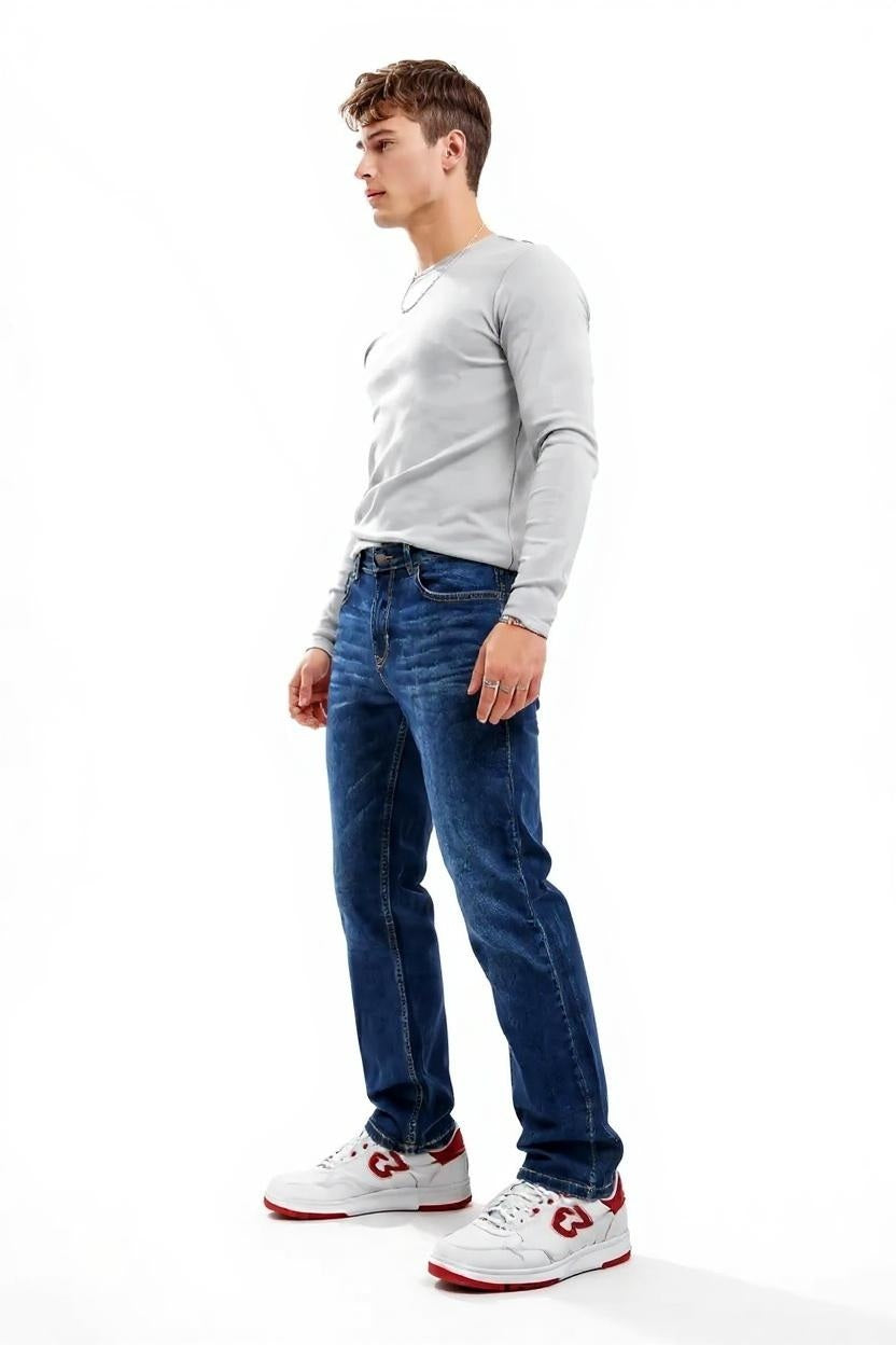 Men Straight Fit Mid-Rise Light Fade Stretchable Jeans