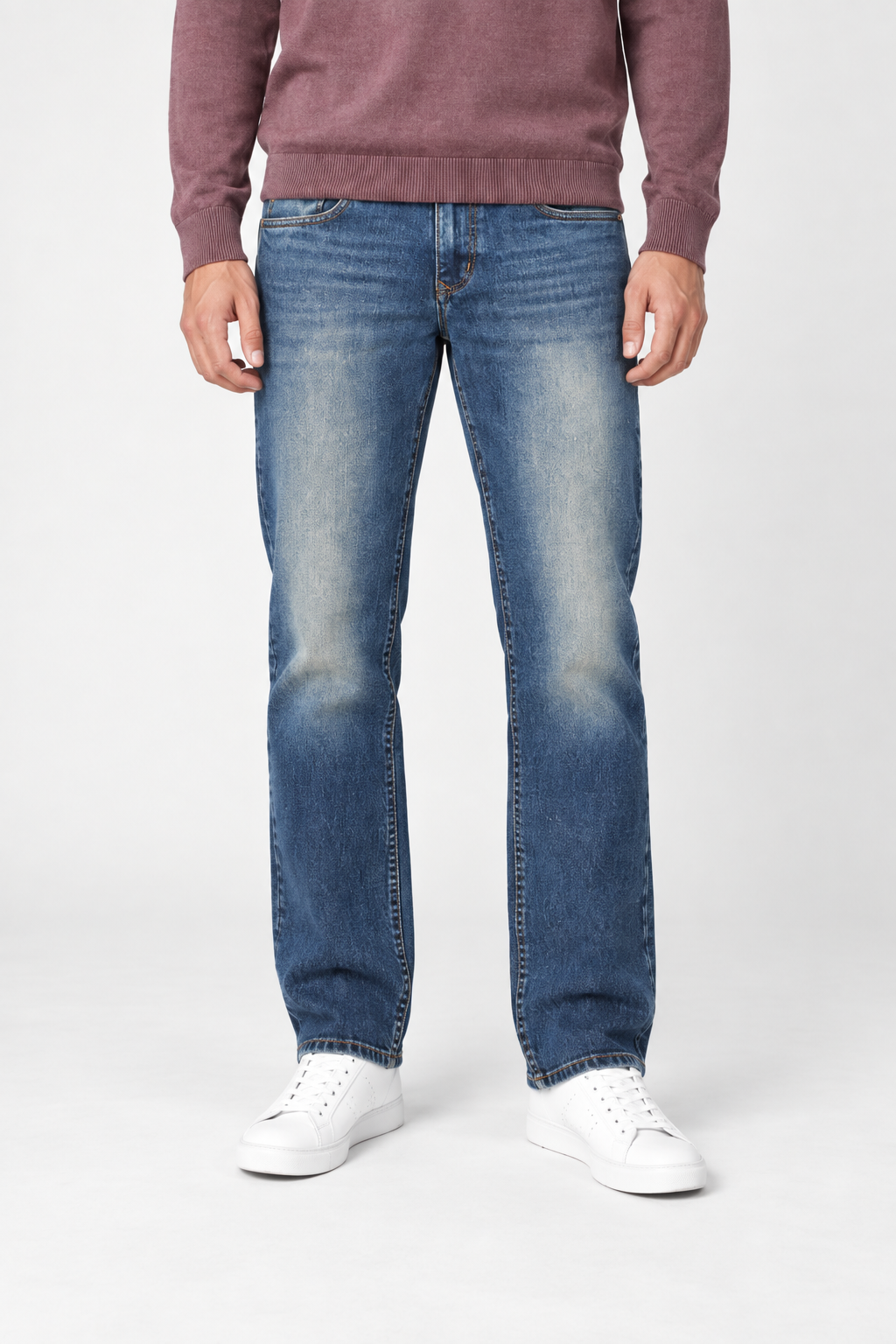 Men’s Tint Khaki Straight Fit Denim Jeans – Mid-Rise Washed Blue Jeans