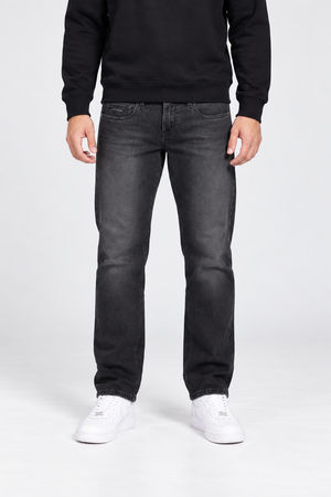 Men’s Charcoal Straight Fit Denim Jeans – Mid-Rise Dark Wash Jeans