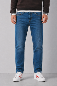 Men’s Deep Forest Straight Fit Denim Jeans | Mid-Rise Stretchable Five-Pocket Casual Jeans