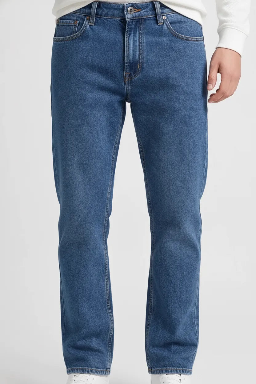 Men’s Deep Sky Straight Fit Denim Jeans | Mid-Rise Stretchable Five-Pocket Casual Jeans