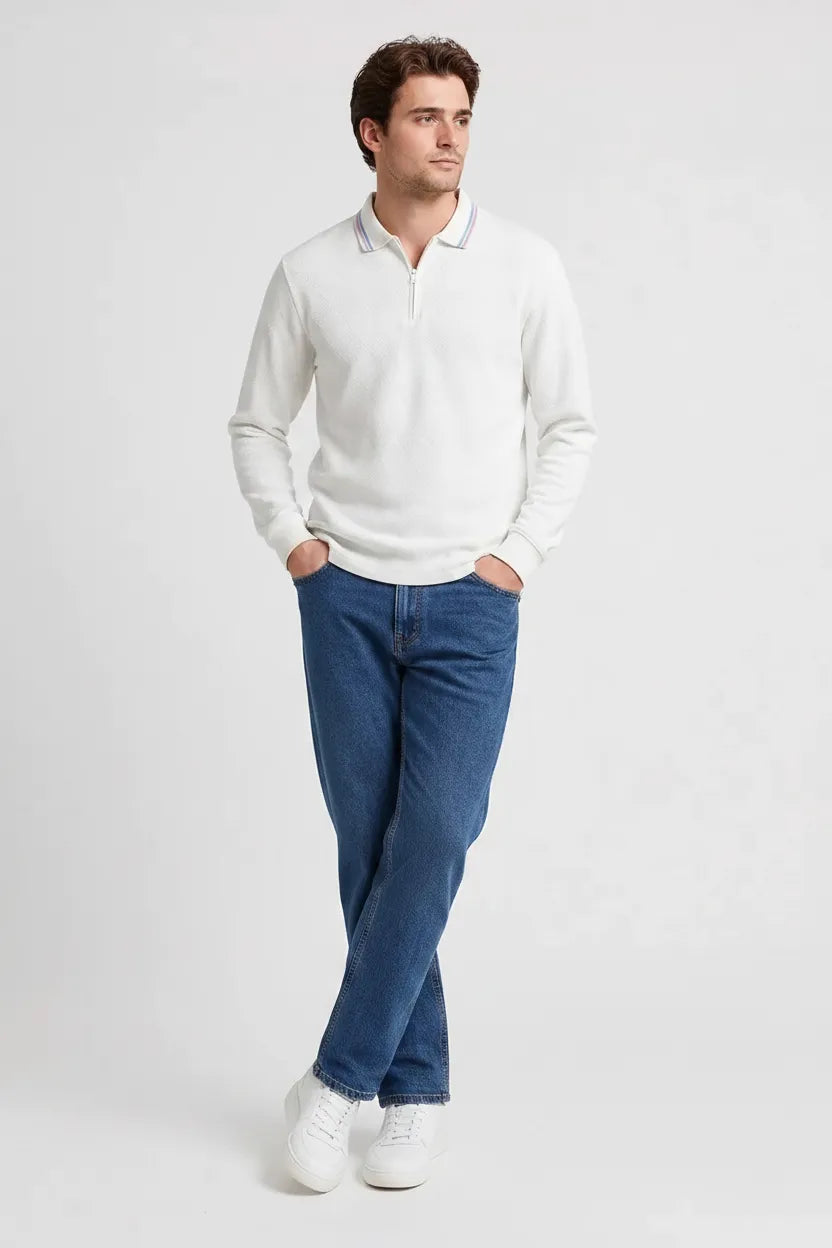 Men’s Deep Sky Straight Fit Denim Jeans | Mid-Rise Stretchable Five-Pocket Casual Jeans