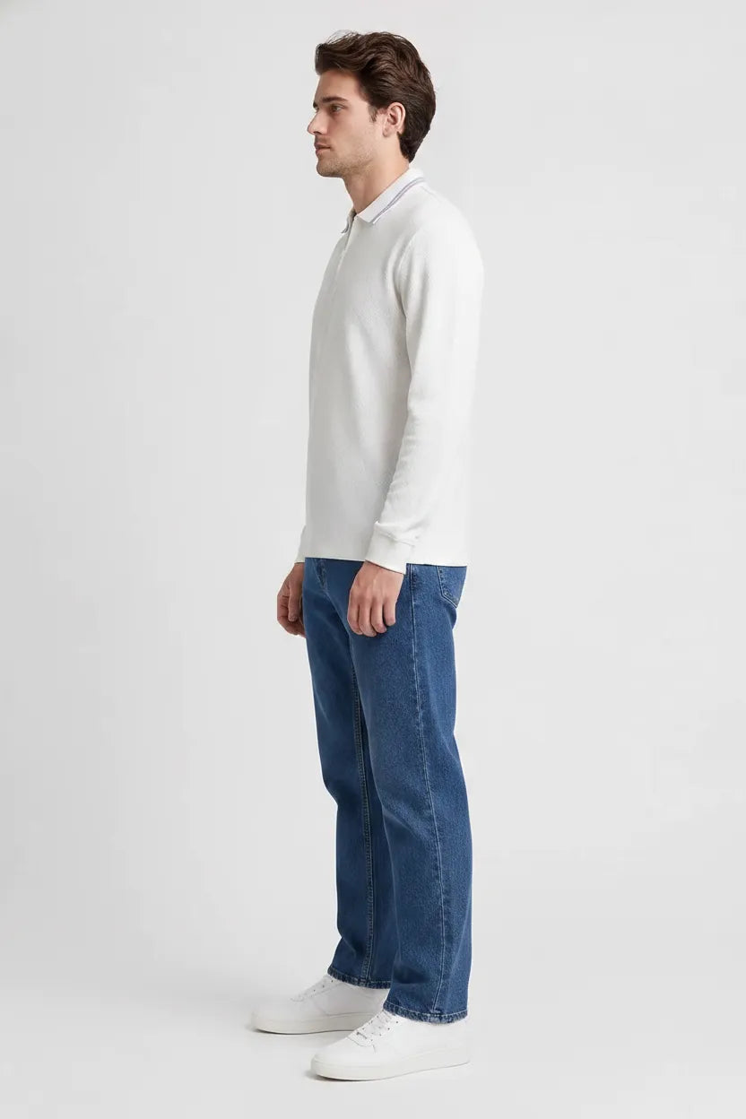 Men’s Deep Sky Straight Fit Denim Jeans | Mid-Rise Stretchable Five-Pocket Casual Jeans