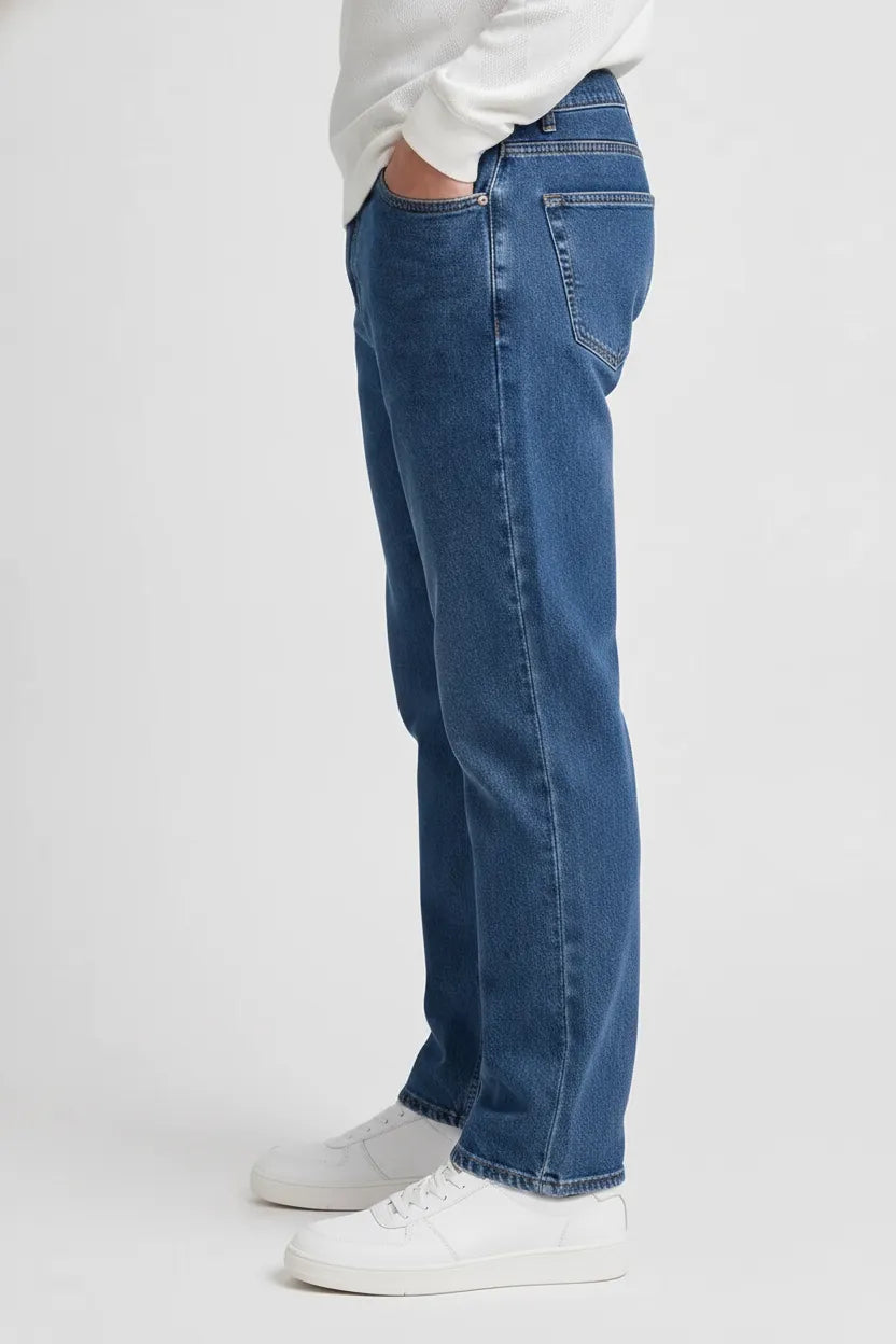 Men’s Deep Sky Straight Fit Denim Jeans | Mid-Rise Stretchable Five-Pocket Casual Jeans