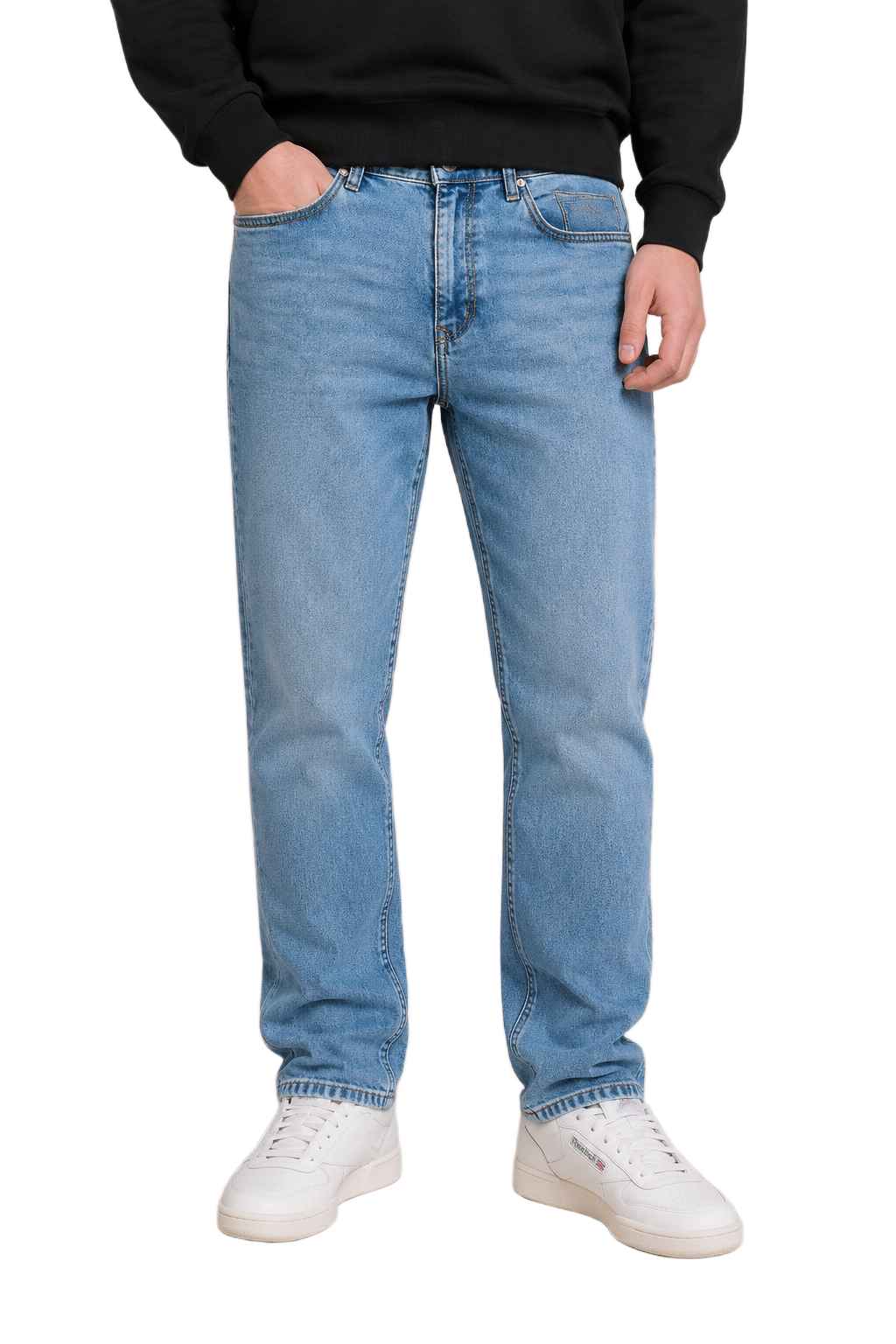 Men’s Ice Blue Denim Regular Fit Jeans | Mid-Rise Five-Pocket Washed Casual Jeans