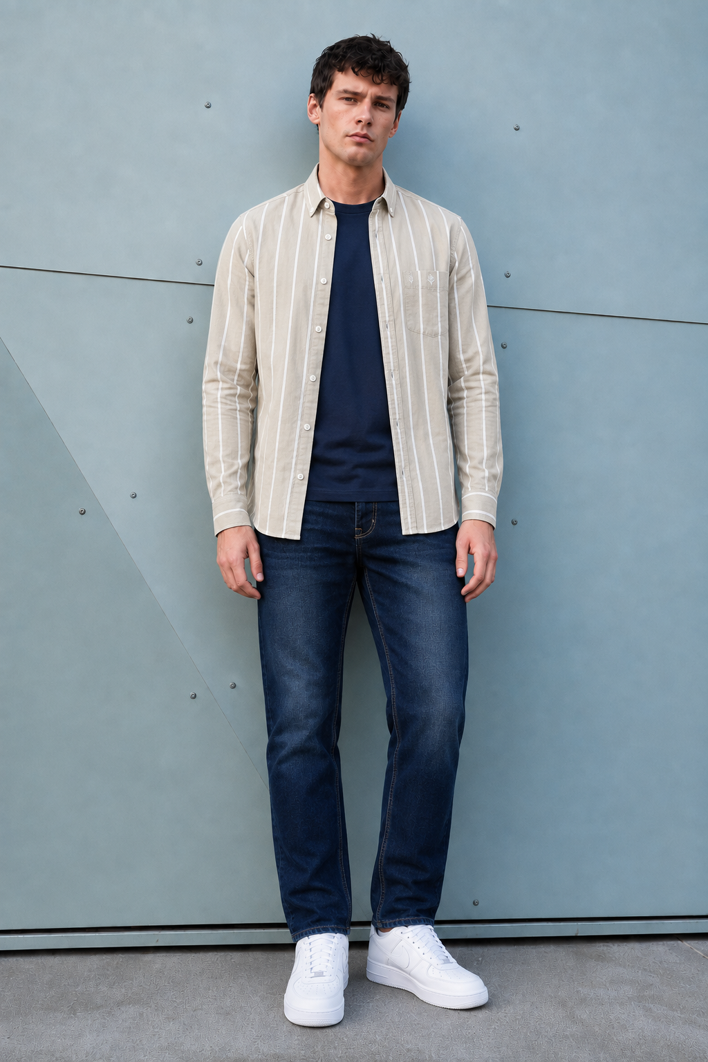 Men’s Navy Blue Denim Jeans – Regular Fit Washed Casual Jeans