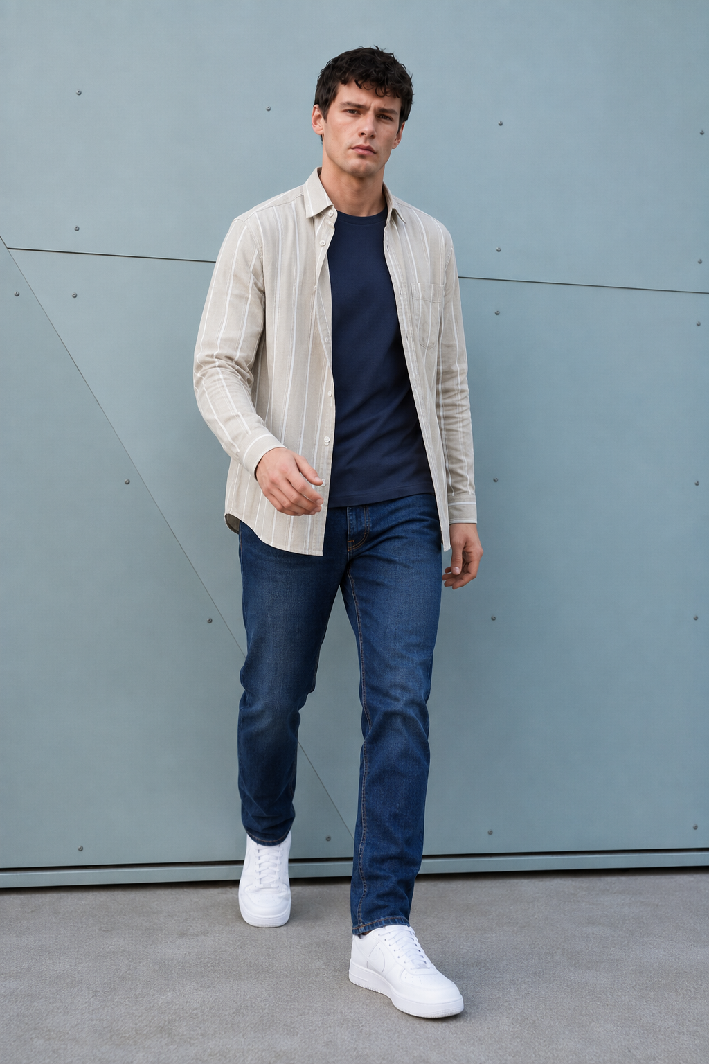 Men’s Navy Blue Denim Jeans – Regular Fit Washed Casual Jeans
