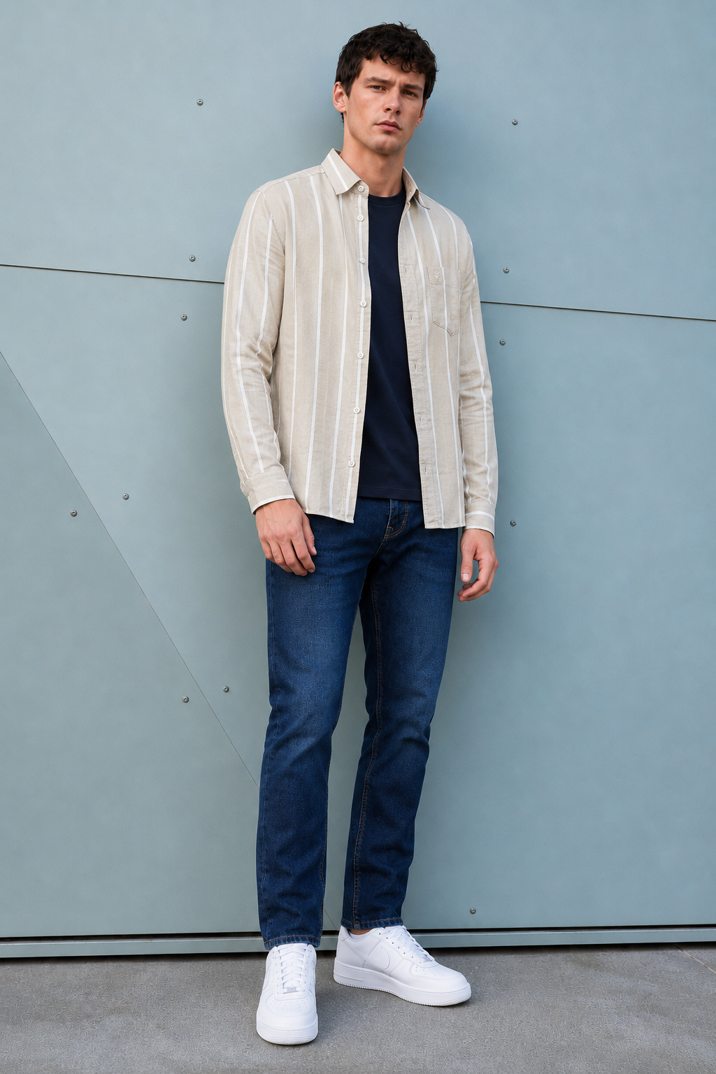 Men’s Navy Blue Denim Jeans – Regular Fit Washed Casual Jeans