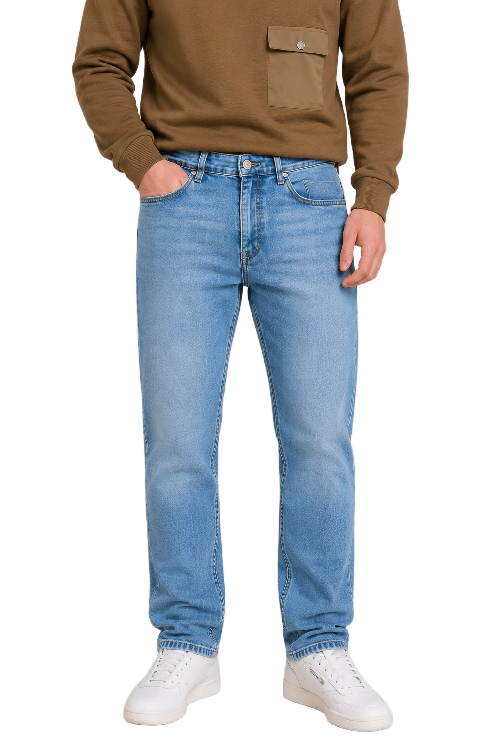 Men’s Ice Blue Denim Regular Fit Jeans | Mid-Rise Five-Pocket Washed Casual Jeans