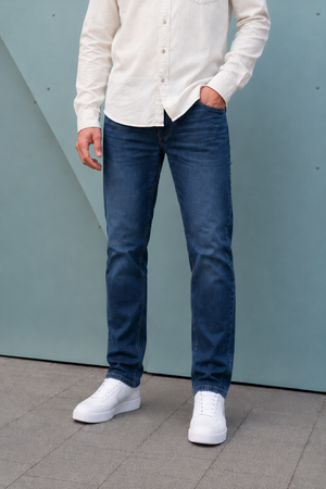 Men’s Steel Blue Denim Jeans – Regular Fit Washed Casual Jeans