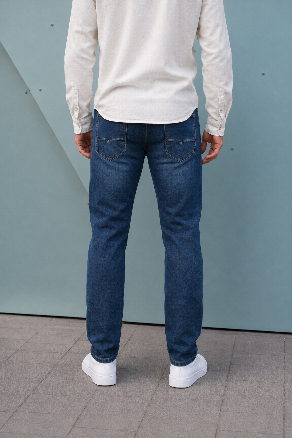 Men’s Steel Blue Denim Jeans – Regular Fit Washed Casual Jeans