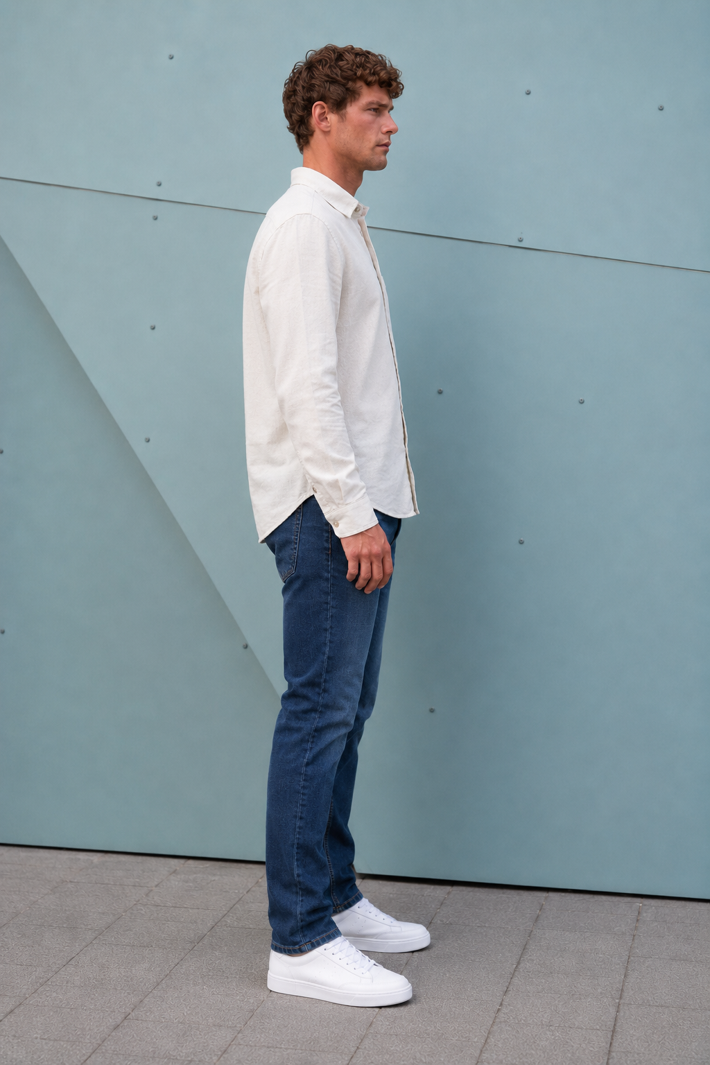 Men’s Steel Blue Denim Jeans – Regular Fit Washed Casual Jeans