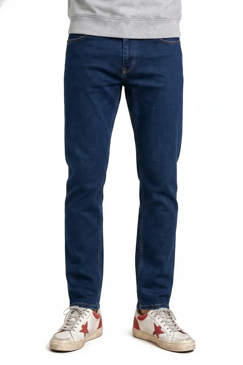 Men’s Deep Forest Denim Regular Fit Jeans | Mid-Rise Five-Pocket Washed Casual Jeans