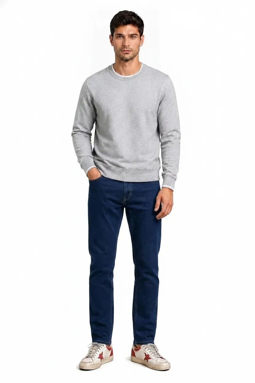 Men’s Deep Forest Denim Regular Fit Jeans | Mid-Rise Five-Pocket Washed Casual Jeans
