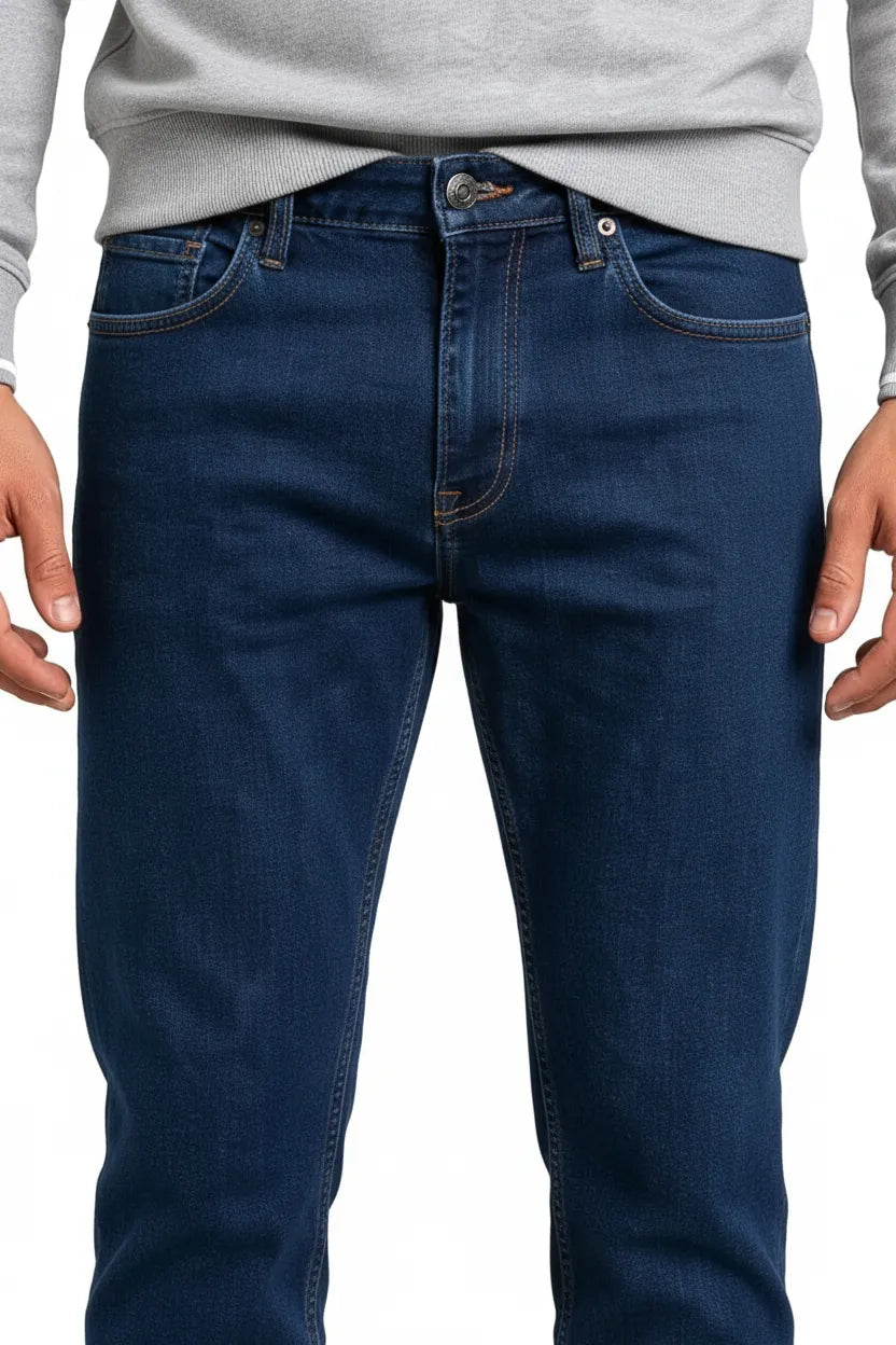Men’s Deep Forest Denim Regular Fit Jeans | Mid-Rise Five-Pocket Washed Casual Jeans