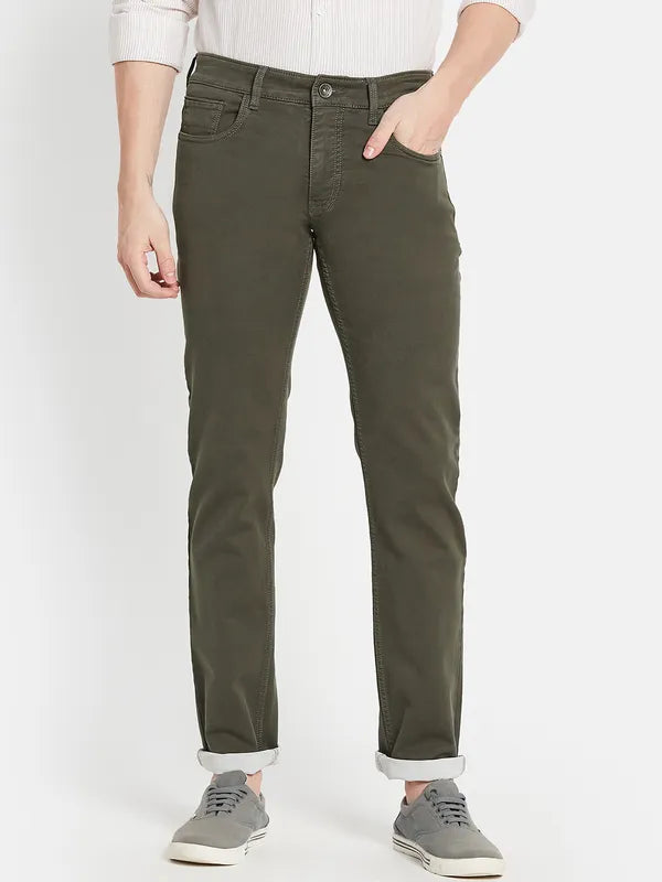 Men Olive Green Stretchable Jeans