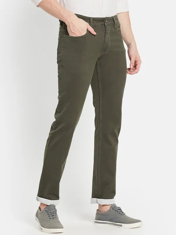 Men Olive Green Stretchable Jeans