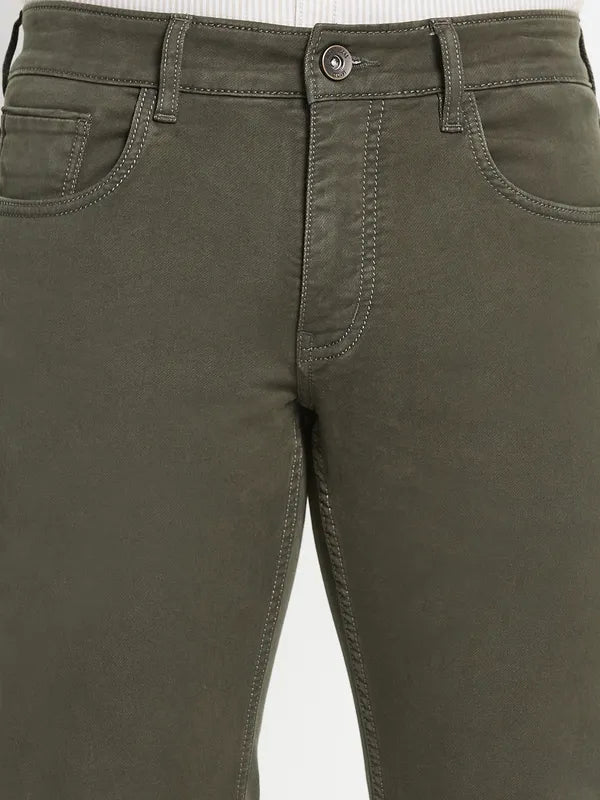 Men Olive Green Stretchable Jeans