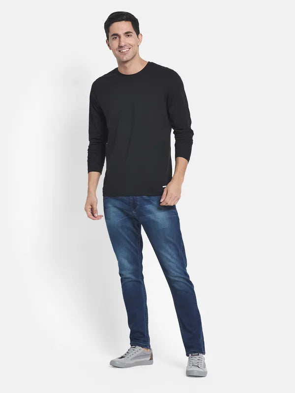 Men Blue Low Distress Heavy Fade Stretchable Jeans