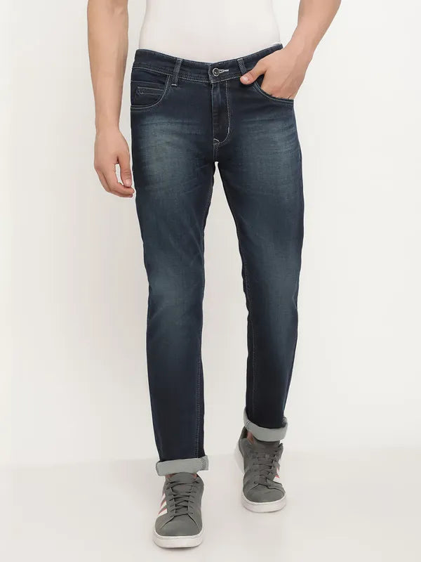 Octave Men Navy Blue Low Distress Stretchable Jeans