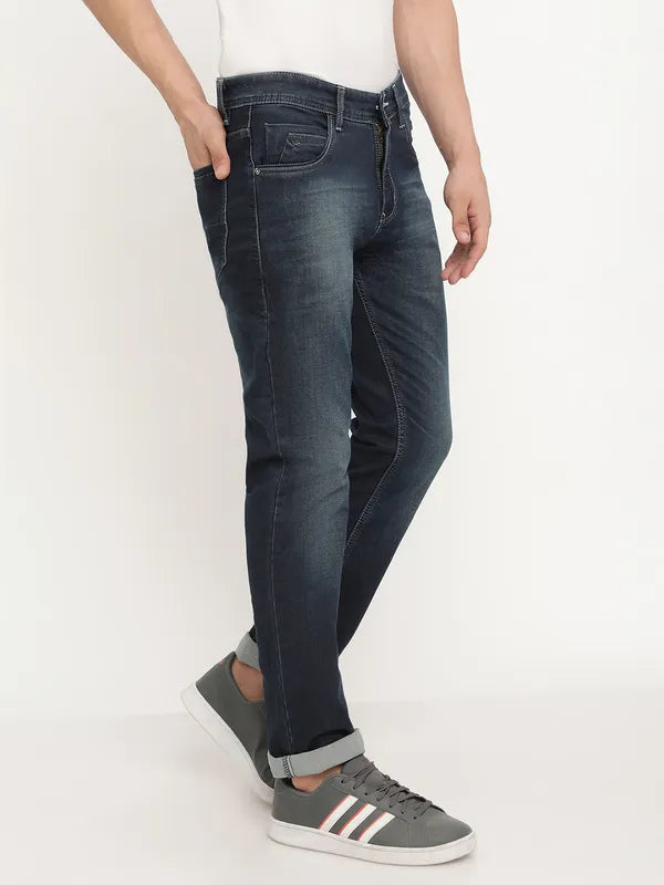 Octave Men Navy Blue Low Distress Stretchable Jeans