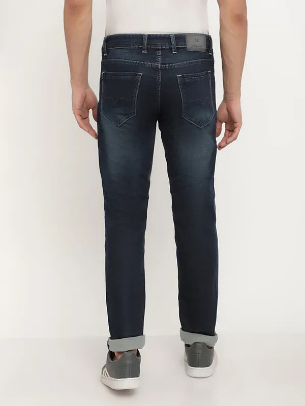 Octave Men Navy Blue Low Distress Stretchable Jeans