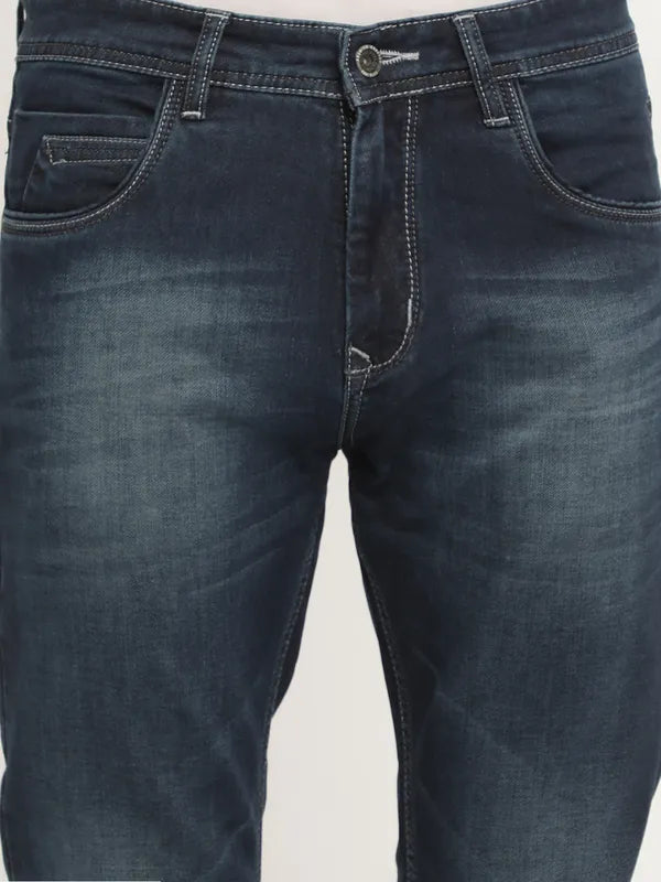 Octave Men Navy Blue Low Distress Stretchable Jeans