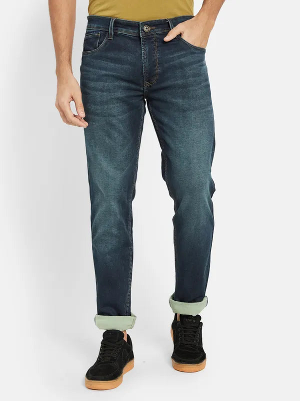 Octave Men Mid-Rise Clean Look Whiskers Chevrons Heavy Fade Cotton Jeans