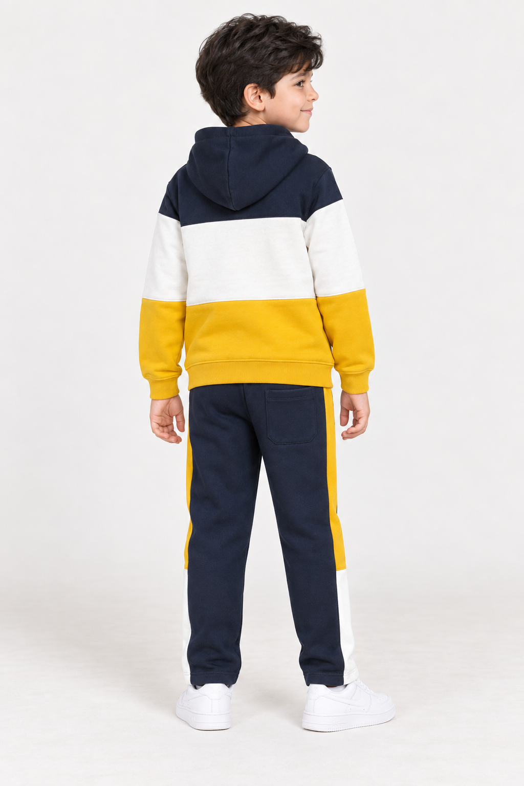 Junior Boys Cotton Brushed Fleece Cut & Sew Tracksuit – Mustard & Navy Regular Fit