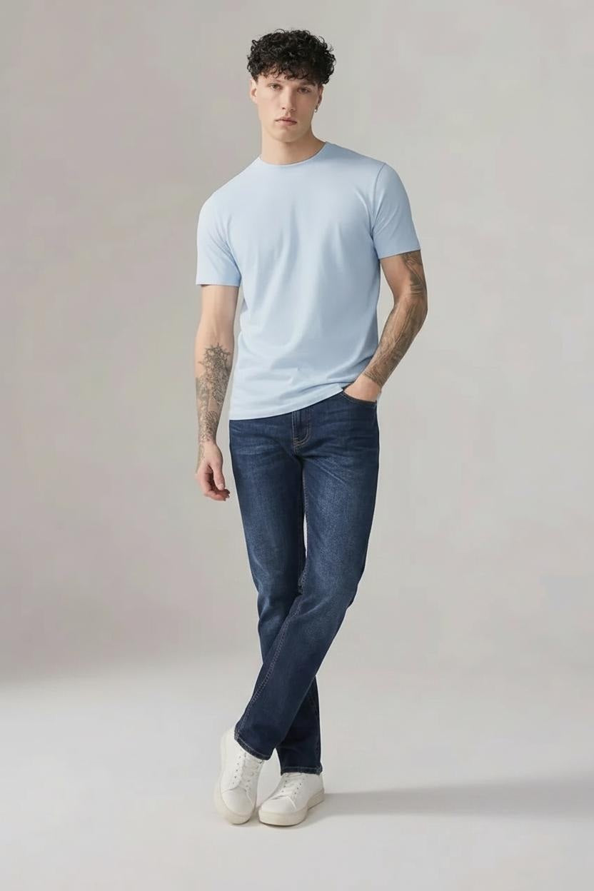 Men Cotton Slim Fit Mid-Rise Light Fade Stretchable Jeans